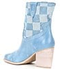 Color:Blue - Image 3 - Ace-HighTwo Checked Leather Cowboy Booties
