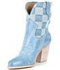 Color:Blue - Image 4 - Ace-HighTwo Checked Leather Cowboy Booties