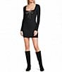 GB Beaded Bow Long Sleeve Sweater Mini Dress, Color:Black Silver - Image 1