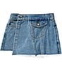 GB Big Girls Asymmetrical Front Pocket Mini Raw Hem Denim Skort - Image 5