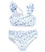 GB Big Girls 7-16 Cap Sleeve Floral/Seashells 2-Piece Swimsuit, Color:White Blue - Image 1