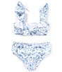 GB Big Girls 7-16 Cap Sleeve Floral/Seashells 2-Piece Swimsuit, Color:White Blue - Image 2