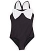 Color:Black Tie - Image 1 - Big Girls 7-16 Contrast Bow Sleeveless One-Piece Swimsuit