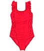 Color:Red Pop - Image 1 - Big Girls 7-16 Double Ruffle One-Piece Swimsuit