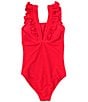 Color:Red Pop - Image 2 - Big Girls 7-16 Double Ruffle One-Piece Swimsuit
