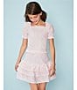 GB Big Girls Floral Embroidered Pleated Mini Skirt, Color:White/Pink - Image 3