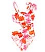 GB Big Girls Floral One Shoulder Cut Out One-Piece Swimsuit, Color:Red Ballerina - Image 1