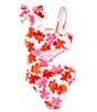GB Big Girls Floral One Shoulder Cut Out One-Piece Swimsuit, Color:Red Ballerina - Image 2