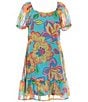 Color:Aqua Multi - Image 1 - Big Girls 7-16 Floral Print Puff Sleeve Tiered Dress