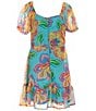 Color:Aqua Multi - Image 2 - Big Girls 7-16 Floral Print Puff Sleeve Tiered Dress