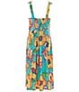 Color:Aqua Multi - Image 2 - Big Girls 7-16 Floral Print Sleeveless Tie Strap Midi Dress