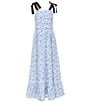 GB Big Girls Floral Print Ribbon Strap Maxi Dress, Color:White Blue - Image 1