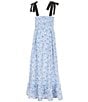 GB Big Girls Floral Print Ribbon Strap Maxi Dress, Color:White Blue - Image 2