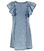 Color:Light Blue - Image 1 - Big Girls 7-16 Flutter Sleeve Seamed Chambray Shift Dress
