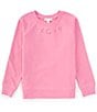 Color:Fuchsia Pink - Image 1 - Big Girls 7-16 Long Sleeve Embroidered Crew Neck Sweatshirt