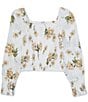 Color:Ivory Combo - Image 1 - Big Girls 7-16 Long Sleeve Knit Smocked Floral Top