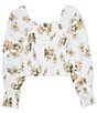 Color:Ivory Combo - Image 2 - Big Girls 7-16 Long Sleeve Knit Smocked Floral Top