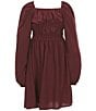 GB Big Girls 7-16 Long Sleeve Rouched Dress, Color:Brown - Image 1