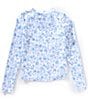 GB Big Girls Long Sleeve Tie Back Floral/Seashells Rashguard, Color:White Blue - Image 1