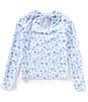 GB Big Girls Long Sleeve Tie Back Floral/Seashells Rashguard, Color:White Blue - Image 2