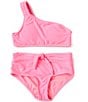 Color:Poolside Pink - Image 1 - Big Girls 7-16 One-Shoulder Bralette Two-Piece Swimsuit