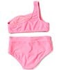 Color:Poolside Pink - Image 2 - Big Girls 7-16 One-Shoulder Bralette Two-Piece Swimsuit