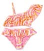 Color:Turmeric - Image 1 - Big Girls 7-16 One Shoulder Flounce Bralette Two-Piece Swimsuit