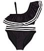 Color:Black Tie - Image 1 - Big Girls 7-16 One Shoulder Rick Rack Ruffle Bralette Two-Piece Swimsuit