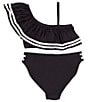 Color:Black Tie - Image 2 - Big Girls 7-16 One Shoulder Rick Rack Ruffle Bralette Two-Piece Swimsuit