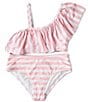 Color:Pink Carna - Image 1 - Big Girls 7-16 One Shoulder Ruffle Bralette Two-Piece Swimsuit