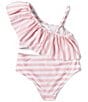 Color:Pink Carna - Image 2 - Big Girls 7-16 One Shoulder Ruffle Bralette Two-Piece Swimsuit