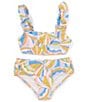 Color:Capri - Image 1 - Big Girls 7-16 Printed Bungee Strap Bralette Two-Piece Swimsuit