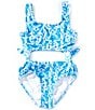 GB Big Girls Pattern Cut Out One-Piece Swimsuit, Color:Blue - Image 1