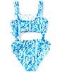 GB Big Girls Pattern Cut Out One-Piece Swimsuit, Color:Blue - Image 2