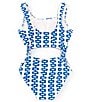 Color:Blue - Image 2 - Big Girls 7-16 Printed Cut Out One-Piece Swimsuit