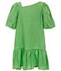 Color:Green - Image 1 - Big Girls 7-16 Puff Sleeve Oversized Dress