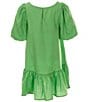 Color:Green - Image 2 - Big Girls 7-16 Puff Sleeve Oversized Dress