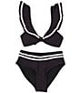 Color:Black Tie - Image 1 - Big Girls 7-16 Rick Rack Flounce Bralette Two-Piece Swimsuit