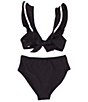 Color:Black Tie - Image 2 - Big Girls 7-16 Rick Rack Flounce Bralette Two-Piece Swimsuit