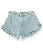 Color:Blue - Image 1 - Big Girls 7-16 Ruffle Hem Denim Shorts