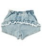 Color:Blue - Image 2 - Big Girls 7-16 Ruffle Hem Denim Shorts