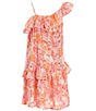 Color:Coral Multi - Image 2 - Big Girls 7-16 Ruffle-Shoulder Printed A-Line Dress