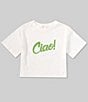 Color:Green - Image 1 - Big Girls 7-16 Short-Sleeve Boxy Graphic Ciao Cropped T-Shirt