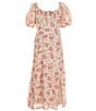 Color:Tan/Pink - Image 1 - Big Girls 7-16 Short Sleeve Lurex Floral Maxi Dress