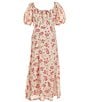 GB Big Girls 7-16 Short Sleeve Lurex Floral Maxi Dress, Color:Tan/Pink - Image 1