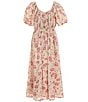 GB Big Girls 7-16 Short Sleeve Lurex Floral Maxi Dress, Color:Tan/Pink - Image 2