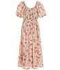 Color:Tan/Pink - Image 2 - Big Girls 7-16 Short Sleeve Lurex Floral Maxi Dress