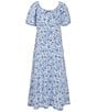 GB Big Girls 7-16 Short Sleeve Lurex Floral Maxi Dress, Color:White/Blue - Image 1