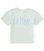 Color:Sky - Image 1 - Big Girls 7-16 Short Sleeve Oversized La Plage Embroidered Graphic T-Shirt
