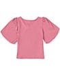 Color:Pink - Image 2 - Big Girls 7-16 Short Sleeve Rosette Knit Top